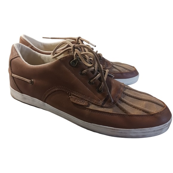 Polo Ralph Lauren Other - Polo Ralph Lauren Ramiro 13297 Mens 11.5D Brown Leather Canvas Duck‎ Boat Shoes